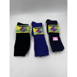 Lot of 3 Vintage BAGGIES Tall Boot Socks Fits Sz 9-11 Blue, Navy, Black